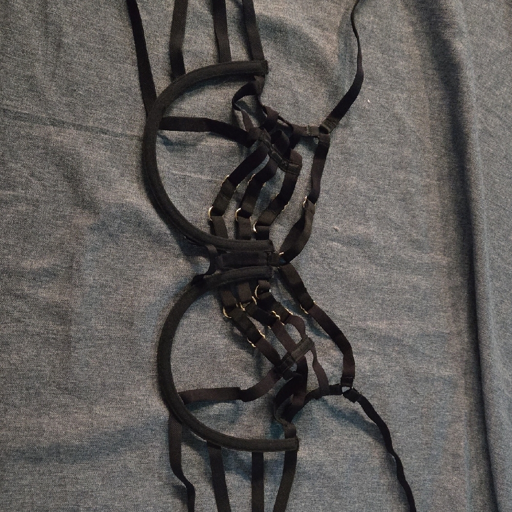 La SENZA Black and Pink Strappy Harness Bra
